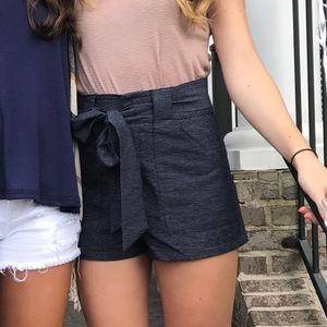 High Waisted Navy Blue Tie Shorts